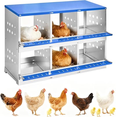 HoerFuriy Kippenlegnest 6 Vakken - Verzinkt Staal - Automatische Eieropvang - Weerbestendig Legnest voor Hennen - 96x48x71cm
