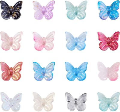 100 stuks transparante vlindervormige glazen kralen, gesorteerde transparante losse pony-glitterkralen, bedels voor halskettingen, armbanden, oorbellen en sieraden, gat: 0,8 mm