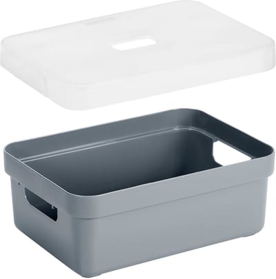 Sunware Opbergboxen met transparante deksel - 1x stuks - kastmanden - antraciet - 9 liter - kunststof - 35 x 25 x 12 cm - Opbergers