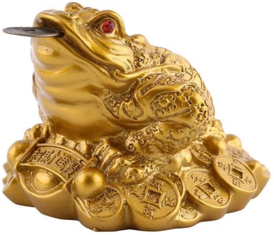Dailygoods- Rijkdom Kikker - Driepotige Geld Kikker - Hars Ornament - Decoratie Tafelblad - Goud - 6,5 x 6 x 5 cm - Gelukskikker