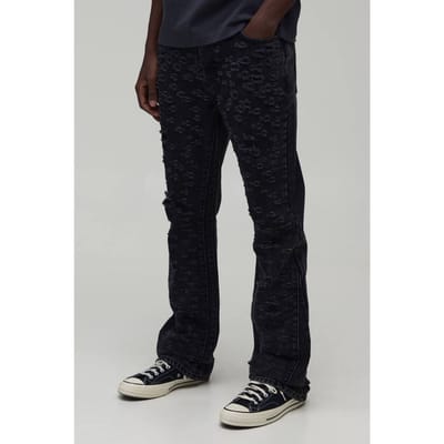 Volledig Gescheurde Gestapelde Gusset Slim Flared Jeans | Charcoal | Size 28R