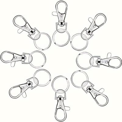 Lot de 8 crochets et anneaux pour porte-clés en alliage de zinc, accessoire rotatif pour porte-clés 8pcs white