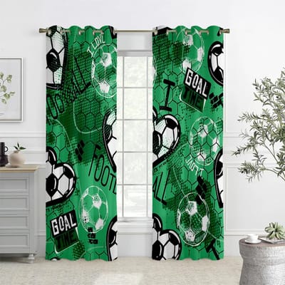 Rideaux imprimés colorés de sports de football, rideaux à œillets pour chambre à coucher, salon, cuisine, décoration de la maison, 2 pièces W50xH140(CM)x2PCS&Rod pocket black