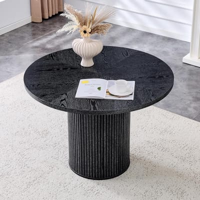 Ronde Eettafel - Tafel voor 4-6 - Gezellig Dineren - Opbergvak Poten - 100 cm Diameter - Zwarte Houtlook