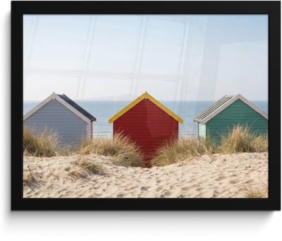 Poster in lijst - Fotolijst 40x30 cm - Posters - Strand - Huisjes - Kleurrijk - Duinen - Posterlijst zwart - Decoratie - Wanddecoratie woonkamer - Muurdecoratie slaapkamer