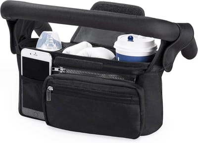 Baby Stroller Organiser Bag - Pushchair Accessoires met Bag - Zip - Schouderband en Opbergruimte voor Luiers en Telefoons - Zwart