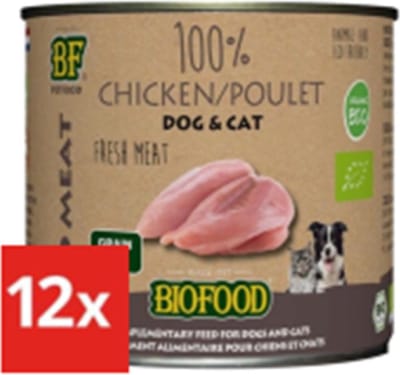12x Biofood Organic 100% Kip voor hond en kat -  200g