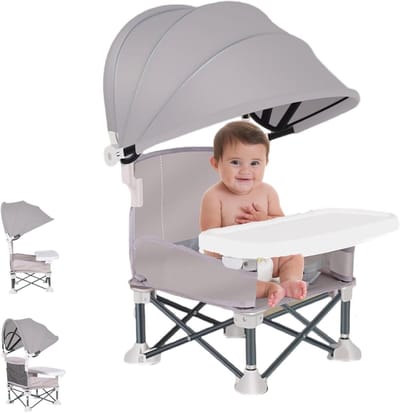 Allecta - Opvouwbare babyverhoger met zonnescherm - Draagbaar en draagbaar - Binnen en buiten - Kinderstoel voor peuters - Voeding en camping