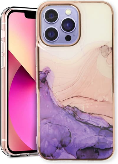 Casemania Hoesje Geschikt voor Apple iPhone 14 Pro - Paars - Siliconen Marmer Back Cover