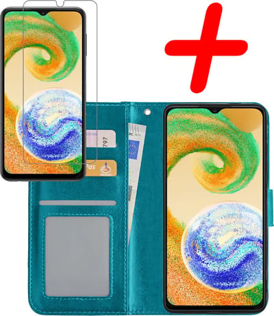 Hoesje Met Screenprotector - Geschikt voor Samsung Galaxy A04s - Luxe Pasjeshouder - Bookcase Portemonee - Flip Case - Kunstleer Book Case - Flipcase - Book Cover - Walletcase - Portemonneehoes - Turquoise