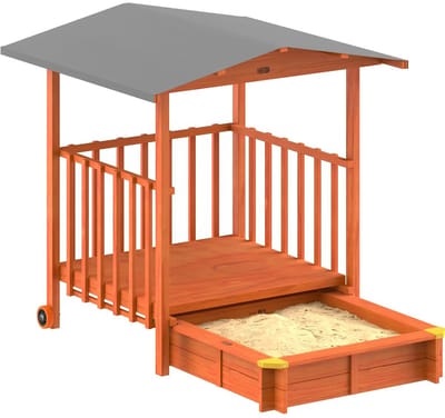 SP® Speelhuisje - 2 in 1 Zandbak & Speelhuis - Speelhuis - Speelhuisje Voor Buiten - Bruin - 143cm x 130cm x 130cm