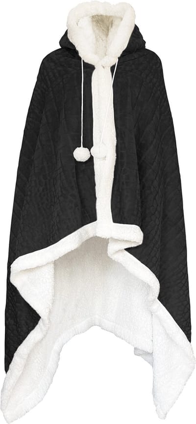 LINNICK Flanel Fleece Hoodie Met Capuchon Croco - Zwart - 130x180cm - Fleece Plaid - Fleece Deken - Hoodie Deken - Hoodie Dames - Hoodie Heren - Fleece Deken met Capuchon