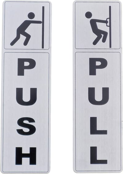 Zelfklevende Pull Push deurplaatje - Duwen trekken deurbordje - 17,52 cm x 5,0 cm - METAAL