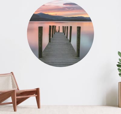 Muurcirkel zelfklevend behang - Steiger bij roze zonsondergang - Wanddecoratie - 080cm behangcirkel - Ronde sticker voor aan de muur - Behangsticker verkrijgbaar in verschillende formaten
