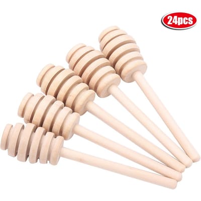 24 stuks houten honing druppelaar stok server jam siroop druppelaar roerstaaf keuken gadgets (8 cm)