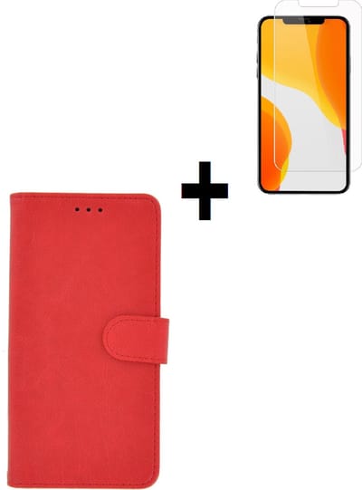 Geschikt voor iPhone 12 Hoesje + iPhone 12 Screenprotector - iPhone 12 hoes Wallet Bookcase Rood + Screenprotector