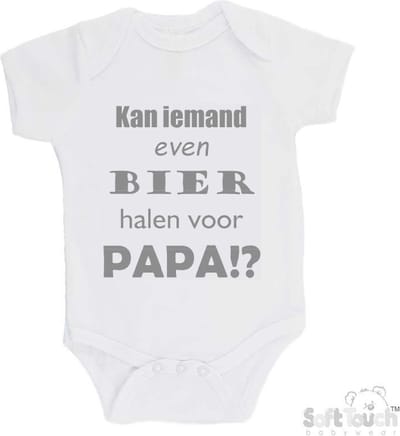 100% katoenen Romper "Kan iemand even bier halen voor papa!?" Vader Vaderdag Papa Unisex Katoen Wit/grijs Maat 62/68