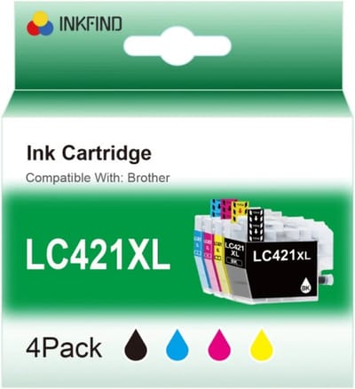 INKFIND LC421XL inkt Multipack voor BrotherLC421 BrotherLC421XL Brother LC421XL LC421 4 stuks inktcartridges (1 x zwart, 1 x cyaan, 1 x magenta, 1 x geel) Geschikt voor Brother LC421 LC421X voor Brother DCP J1140DW DCP J1050DW DCP J1800DW MFC J1010DW