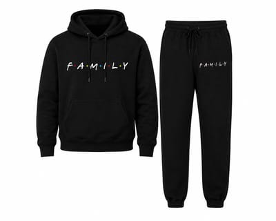 Trainingspak Heren met Family Print – Hoodie met Capuchon en Joggingbroek - L