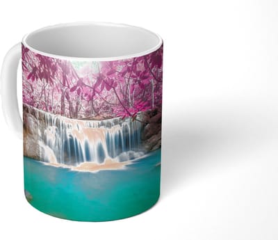 Mok - Koffiemok - Waterval - Boom - Roze - Natuur - Mokken - 350 ML - Beker - Koffiemokken - Theemok
