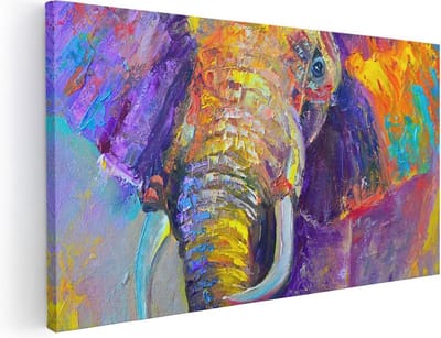 Artaza Canvas Schilderij Olifant - 40x20 cm - Klein - Wanddecoratie Abstract - Muurdecoratie Dieren - Schilderijen Op Canvas Kleurrijk