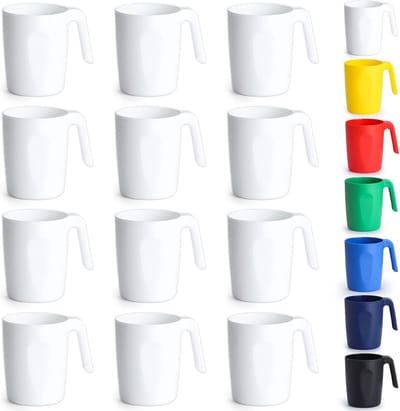 Set van 12 Schokbestendige en Herbruikbare Plastic Mokken, Lichtgewicht Reis Koffiemokken en Espresso Kopjes, Makkelijk te Reinigen en Geschikt voor Magnetron en Vaatwasser