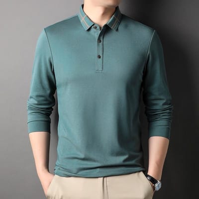 Lente en Herfst Nieuwe Heren Business Casual Katoenen T-shirt met Lange Mouwen Dunne Revers Polo Top Kleding voor Mannen van Middelbare Leeftijd XXXXL