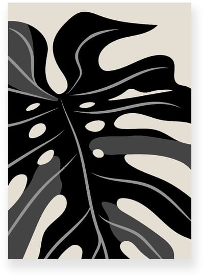 Poster 20x30 cm - Monstera Bladeren - Planten - Zwart - Beige - Modern - Botanisch - Muurdecoratie - Wanddecoratie