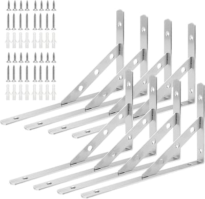 Set van 8 stevige metalen wandplanken met een draagvermogen van 30 kg, 90 graden hoekbeugels voor keuken en opslag, inclusief schroeven en bevestigingsmateriaal