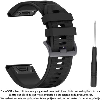 Zwart Siliconen horlogebandje geschikt voor Garmin Fenix 5 (& 5 Plus & Sapphire) / Forerunner 935/945 / Quatix 5 &5 Sapphire / Fenix 6 &6 Plus / Approach S60 & S62 / MARQ devices / D2 Delta – Quickfit Compatibel – 22 mm black smartwatch band