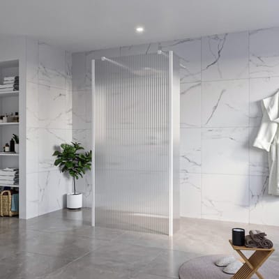 FugaFlow Eccelente Vetro Vrijstaande inloopdouche badkamer - 100x200cm - Helder geribbeld - antikalk - 8mm veiligheidsglas - 2 zijwanden 30cm - met wandarmen en hoekprofielen - Wit mat -