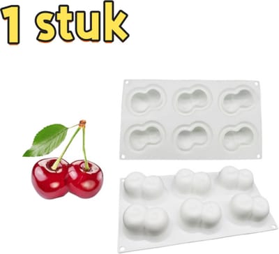 1 stuk - Taartvorm - 6 holtes met dubbele kersenvorm - Grote bodem - Siliconen met imitatiefruitmousse - Geschikt voor het bakken van moussetaarten, cupcakes, antiaanbaklaag en gemakkelijk te ontvormen - 29,5*17*4,1 cm - Wit