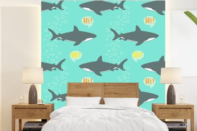 Behang - Fotobehang Patronen - Water - Haai - Jongens - Jongetje - Kind - Kids - Breedte 220 cm x hoogte 240 cm