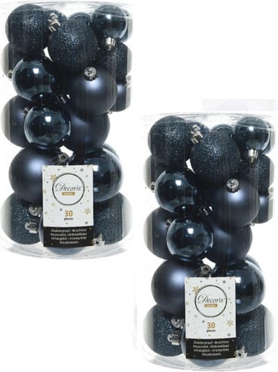 Decoris kerstballen - 60x st - donkerblauw - kunststof -4, 5 en 6 cm - kerstversiering