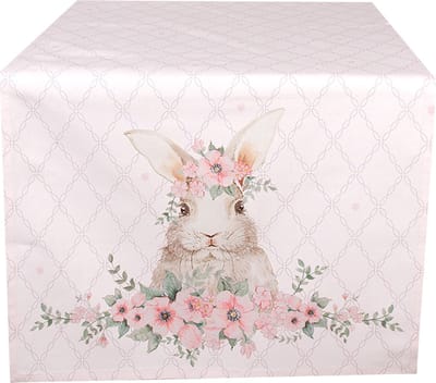 Clayre & Eef Tafelloper 50x140 cm Roze Katoen Konijn