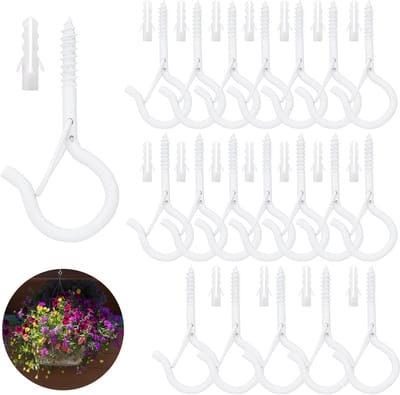 Dailygoods - 20 Stuks Schroefhaken - Wit met Veiligheidsgespen voor Buiten