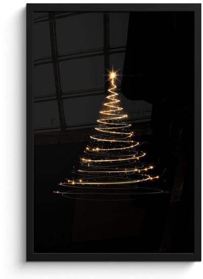 Poster in lijst - Fotolijst 40x60 cm - Posters - Magisch - Kerstboom - Lichtspiralen - Zwart - Posterlijst zwart - Decoratie - Wanddecoratie woonkamer - Muurdecoratie slaapkamer - Kerstversiering - Kerstdecoratie voor binnen - Kerstmis