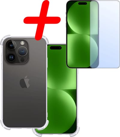 Hoesje Met Screenprotector - Geschikt voor Apple iPhone 15 Pro - Sterk & Shockproof - Siliconen Case - Back Cover - Telefoon Hoes - Shock Proof - Transparant