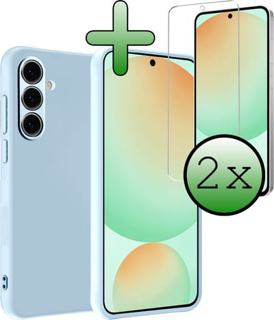Hoesje Met 2x Screenprotector - Geschikt voor Samsung Galaxy S24 FE - Sterk & Shockproof - Back Cover - Siliconen Case - Telefoon Hoes - Lichtblauw