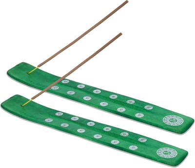 Famanu - Set van 2 houten wierookhouders groen, handgemaakt design voor rust en spirituele ontspanning