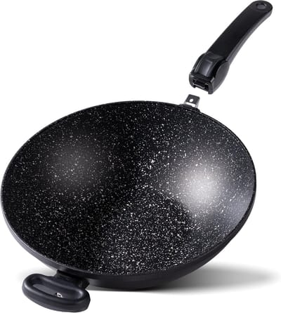 Gegoten Wokpan - Roerbakpan Diep - Snel Koken - Afneembare Handgreep - 32 cm Diameter