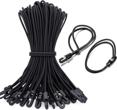 Verstelbare elastische touwen met haken, 25 cm, 25 stuks, diameter 4 mm, ideaal voor zeilen, tenten en campingaccessoires