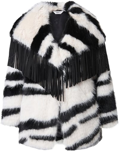 Angel of Style - Dames - Pluche jas straight fit motief kraag met franje - Sneeuwwit - Maat 46