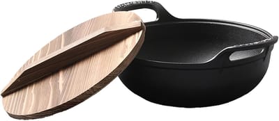 Gietijzeren Wok - Roerbakpan - Snel Koken - Voorgekruid Antiaanbak - 32 cm