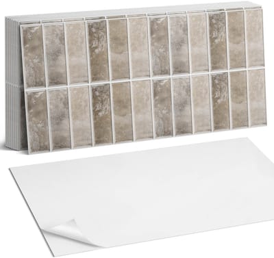 Coloray Plaktegels - Rechthoekige tegels Zelfklevende Wandtegels - 40 cm x 20 cm - Romig Plaktegels - 10 stuks - Rechthoek PVC Tegels - Plaktegels Badkamer - Vloertegels Zelfklevend - Vinyl Tegels - Portugese Tegels