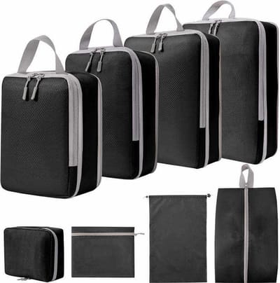 Oliva's - Packing Cubes - Koffer organizer set - Bagage organizers - Packing cubes compression - 8delig - Zwart