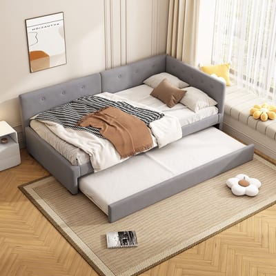 DESMIU Gestoffeerd Bed 90x200cm - Uittrekbaar Rolbed Voor Extra Slaapplaats - Comfortabel Sofa Bed - Voor Slaapkamer En Woonkamer - Fluweel - Grijs - Zonder matras