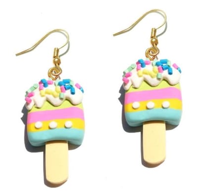 Fako Bijoux® - Oorbellen - IJsjes Met Sprinkels - 19x50mm - Regenboog
