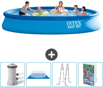 Intex Rond Opblaasbaar Easy Set Zwembad - 457 x 84 cm - Blauw - Inclusief Pomp Grondzeil - Ladder - Zwembadgids
