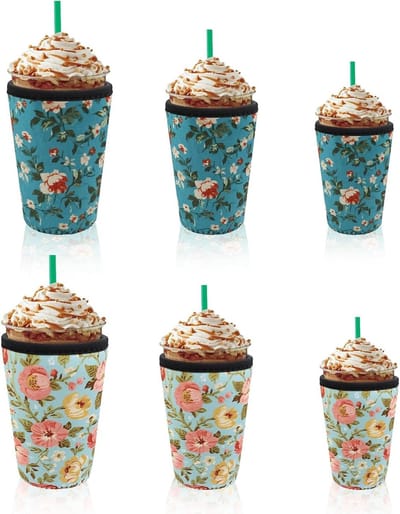 Herbruikbare neopreen bekermouwen voor koude dranken - set van 6 - geschikt voor 16-32 oz koffiebekers - blauw